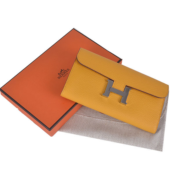 Hermes H 6023 Flap Wallet Yellow Button Silver
